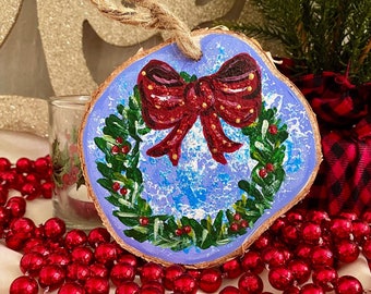 Original Painting on Wood: Christmas Wreath