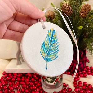 Hand-Painted Christmas Ornament: White Feather