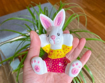 Hand-Painted Ceramic Bunny #9 (Pink and Yellow Bunny)