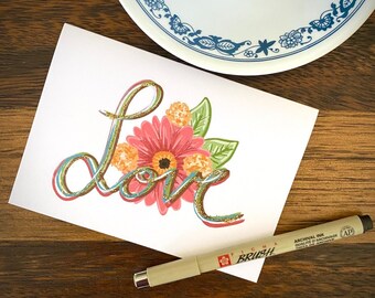 Greeting Card: Love (Floral Note Card)