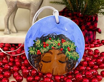 Hand-Painted Christmas Ornament: Blue Girl Ornament