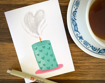 Carte de vœux: Bougie de cœur (carte de note vierge)