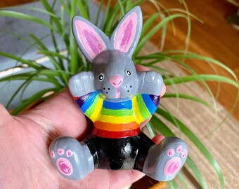 Hand-Painted Ceramic Bunny #8 (Rainbow Bunny)