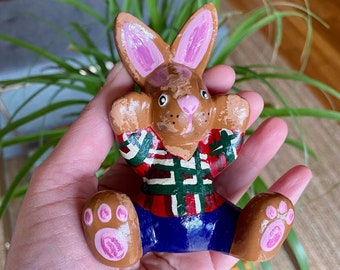 Hand-Painted Ceramic Bunny #3 (Plaid Bunny)