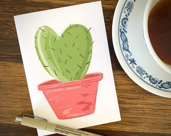 Carte de vœux: Cactus de cœur (carte de note vierge)
