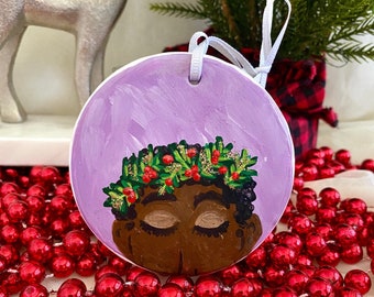 Hand-Painted Christmas Ornament: Purple Girl Ornament