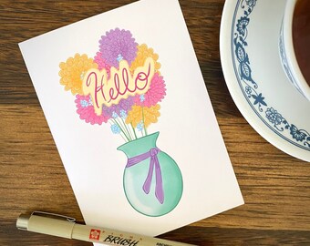 Carte de vœux: Bonjour (Flower Vase Note Card)
