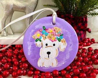 Hand-Painted Christmas Ornament: Purple Poodle