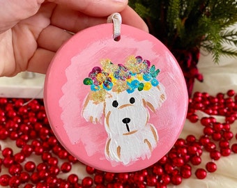Hand-Painted Christmas Ornament: Pink Poodle