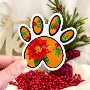Christmas Sticker: Poinsettia Paw Print