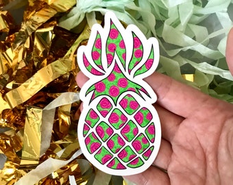 Pineapple Sticker: Pink and Green Floral