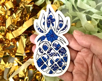 Pineapple Sticker: Blue and White