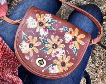 Handbemalte Upcycled Coach Crossbody Geldbörse