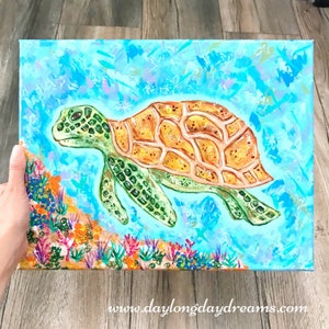 Turtle Original Painting: Under the Sea Sea Turtle Ocean Art image 1