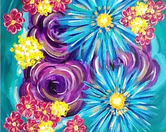 Pintura floral original: "The Bright Side" (arte com flores coloridas)
