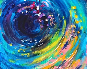 Pintura Original: "Solstício de Inverno" (arte abstrata do arco-íris azul)
