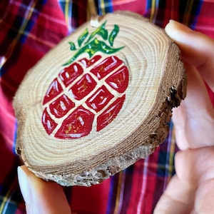 Pineapple Original Mini Painting on Wood (Red Pineapple Ornament)