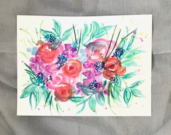 Original Painting on Paper: "Floral Bouquet 2" (Rose Floral Art)