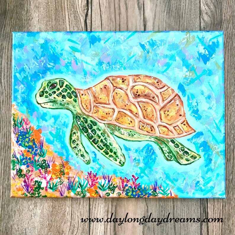 Turtle Original Painting: Under the Sea Sea Turtle Ocean Art image 6