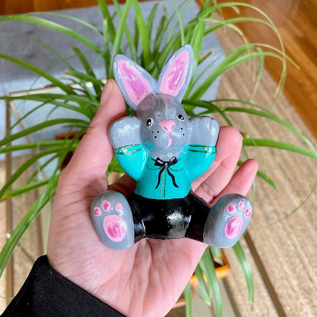 Tourquoise Rabbit Hand-painted Ceramic Bunny #5 (turquoise Blouse Bunny) - Etsy