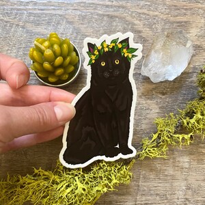 Black Cat with Flower Crown Sticker