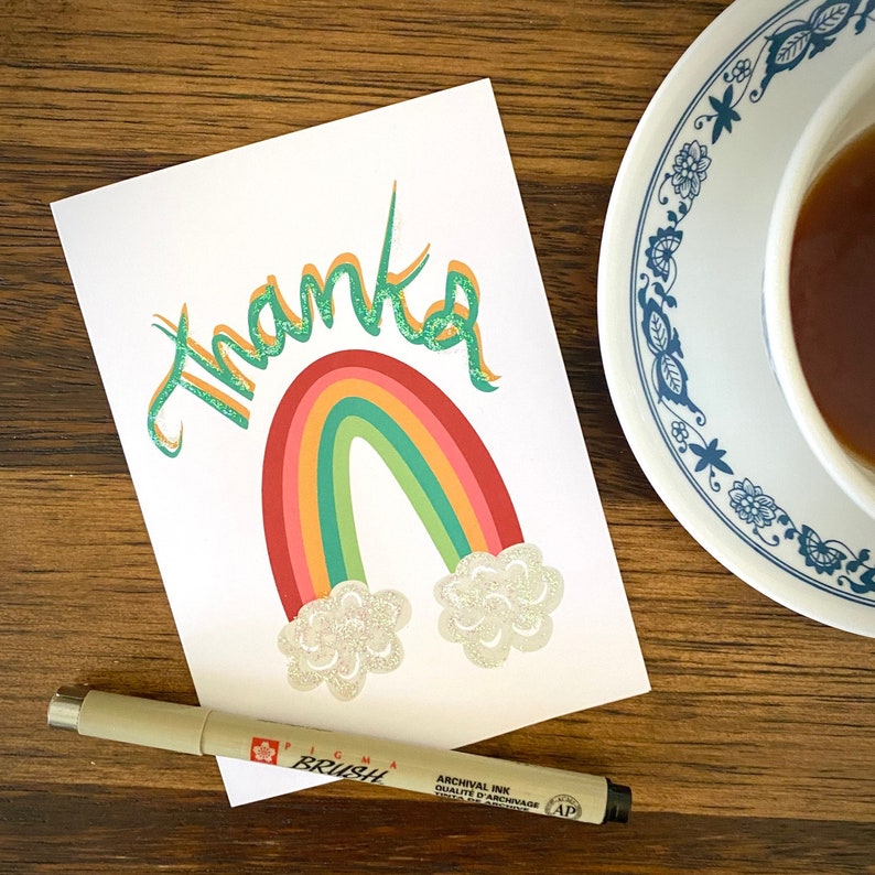 Carte de voeux : Merci (carte de correspondance arc-en-ciel) image 1