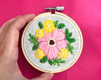 Embroidery Art: Pink and Yellow Flowers