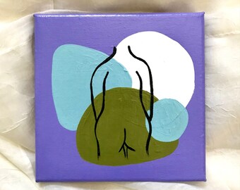 Hand-Painted Original Abstract Figure Painting on Canvas (Purple, Blue, White, Green)