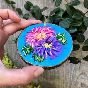 November Birth Flower Original Painting on Wood (Chrysanthemum)