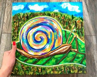 Pintura original do caracol: "Caracol iluminado pelo sol" (arte do caracol arco-íris)