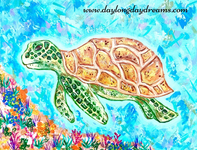 Turtle Original Painting: Under the Sea Sea Turtle Ocean Art image 2