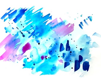 Original Painting on Paper: "Abstract 1" (Blue and Purple Abstract Art)