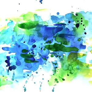 Original Painting on Paper: &quot;Abstract 2&quot; (Blue and Green Abstract Art)