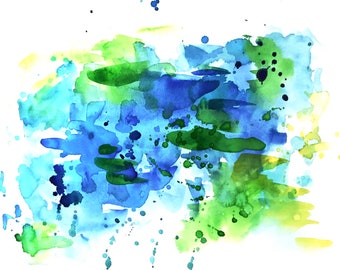 Original Painting on Paper: "Abstract 2" (Blue and Green Abstract Art)