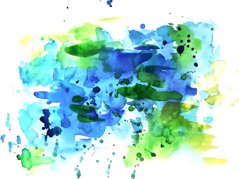 Original Painting on Paper: Abstract 2 Blue and Green Abstract Art image 1