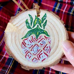 Pineapple Original Mini Painting on Wood (White Pineapple Ornament)