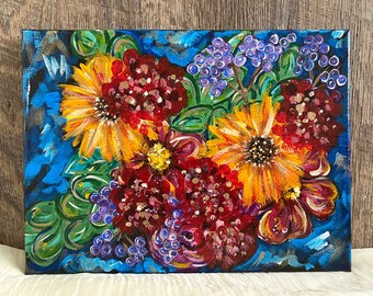 Original Painting: "Winter Blooms" (Blue Floral Art)