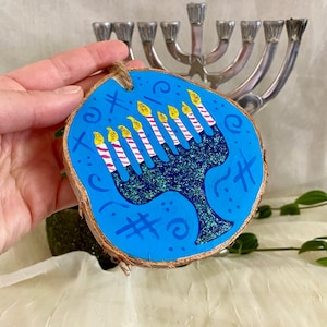 Original Painting on Wood: Hanukkah Menorah