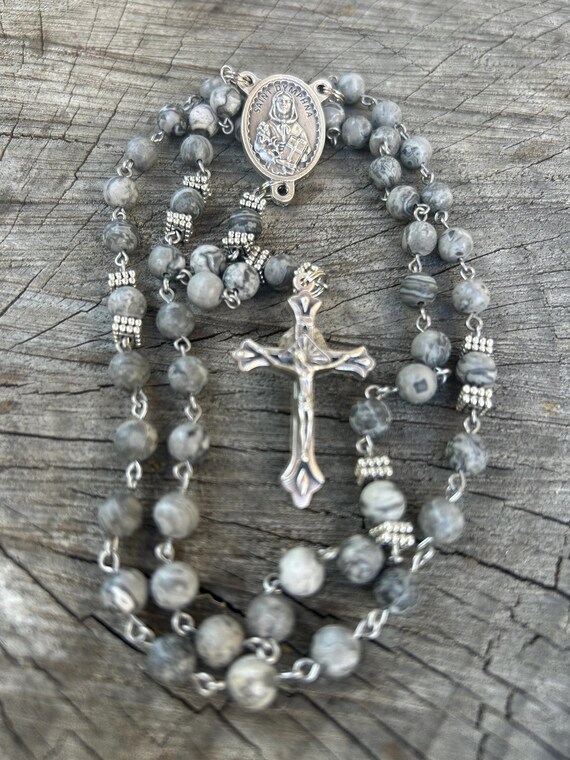 Saint Dymphna Rosary: Natural Jasper Beads, Anxiety Relief