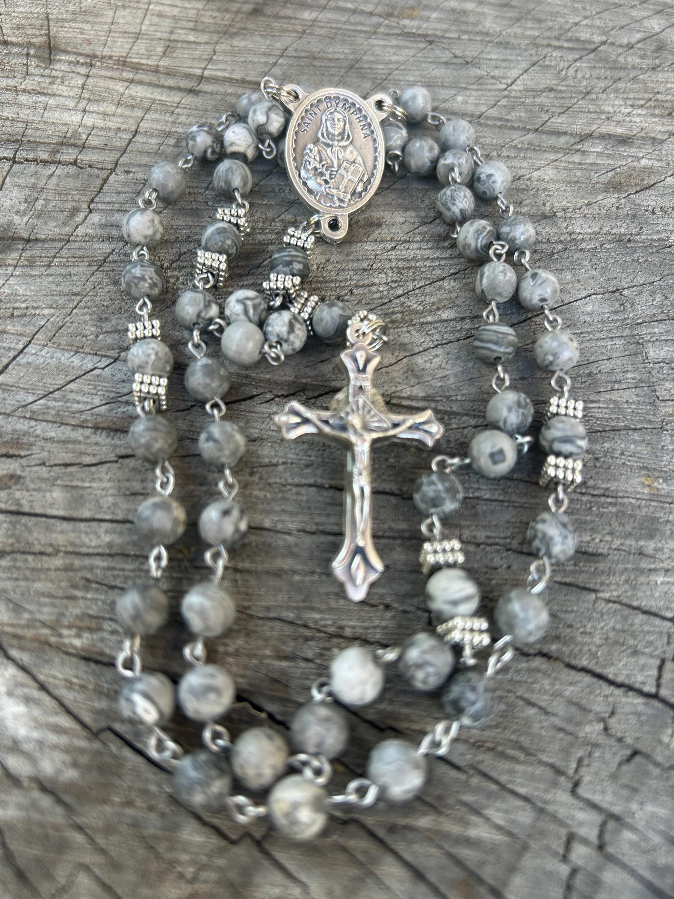 Saint Dymphna Rosary: Natural Jasper Beads, Anxiety Relief