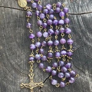 Catholic Rosary Beads ~ Genuine Amethyst Rosary ~ Amethyst Rosary ~ Purple Rosary Beads ~ Bronze and Purple Rosary ~ February Birthstone ~