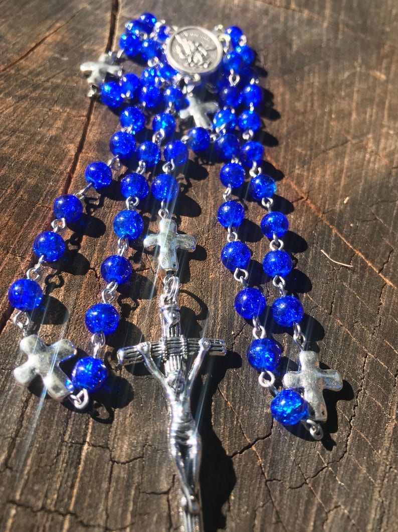 Men's Handmade Saint Michael Catholic Rosary Beads. Masculine Rosary. Blue Catholic Rosary. Catholic Gifts. afbeelding 8