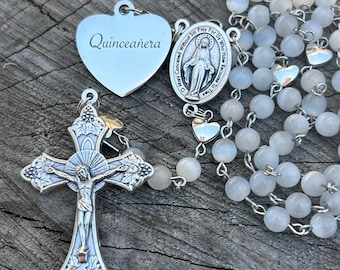 Catholic Rosary Beads ~ Quinceanera ~ Quinceanera Gift ~ Quinceanera Rosary ~ Quinceanera Catholic ~ White Glass Pearl Rosary Beads ~ 15 ~