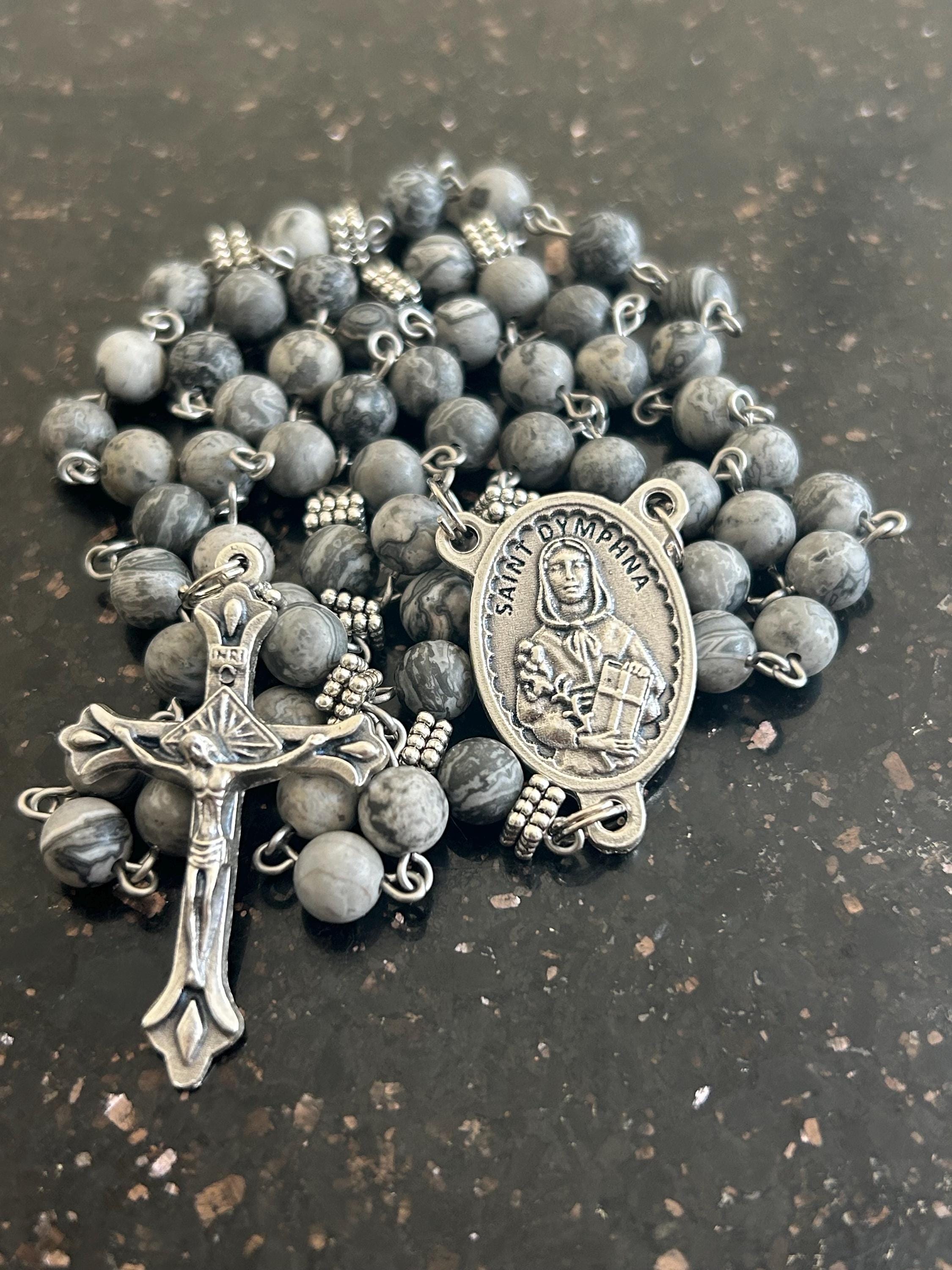 Saint Dymphna Rosary: Natural Jasper Beads, Anxiety Relief Saint Dymphna Rosary: Natural Jasper Beads, Anxiety Relief