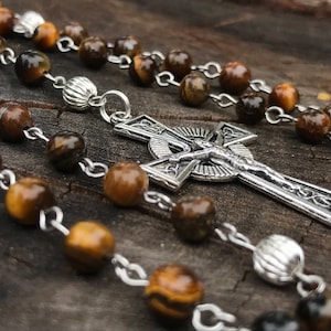 Men&#39;s Catholic Rosary Beads. Woman&#39;s Catholic Rosary. Masculine. Femanine Rosary. Traditional Rosary. Tiger Eye glass beads. Catholic Gift