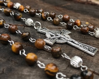 Men's Catholic Rosary Beads. Woman's Catholic Rosary. Masculine. Femanine Rosary. Traditional Rosary. Tiger Eye glass beads. Catholic Gift