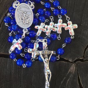 Men's Handmade Saint Michael Catholic Rosary Beads. Masculine Rosary. Blue Catholic Rosary. Catholic Gifts. afbeelding 10