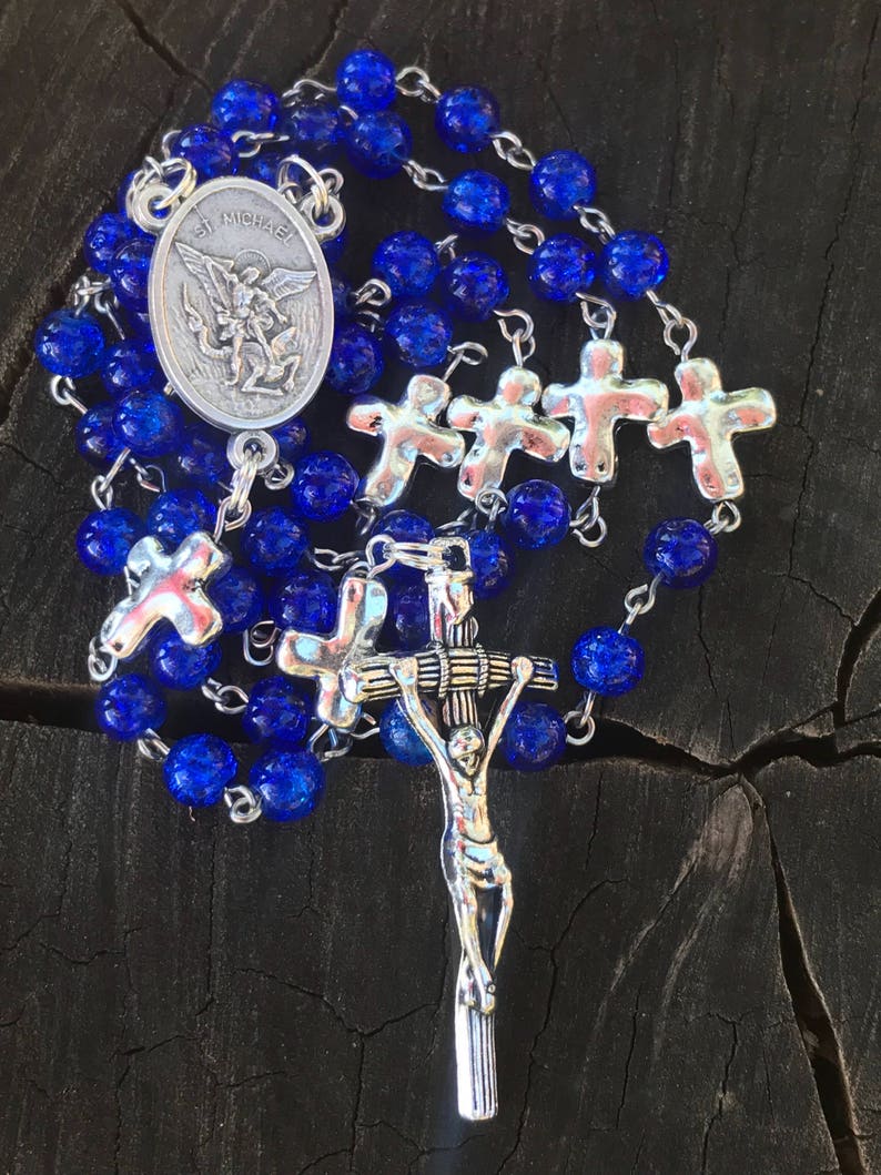 Men's Handmade Saint Michael Catholic Rosary Beads. Masculine Rosary. Blue Catholic Rosary. Catholic Gifts. afbeelding 10