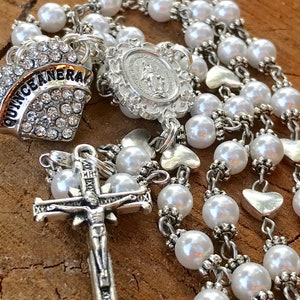 Catholic Rosary Beads ~ Quinceanera ~ Quinceanera Gift ~ Quinceanera Rosary ~ Quinceanera Catholic ~ White Glass Pearl Rosary Beads ~ 15 ~ image 9