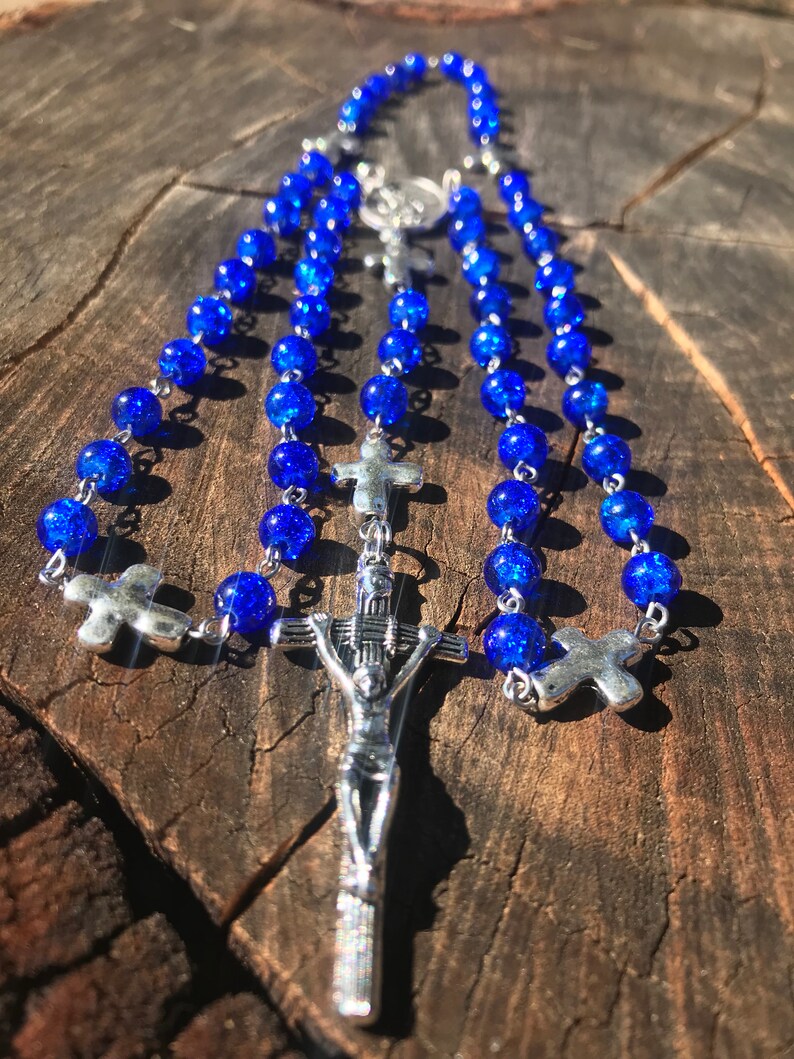 Men's Handmade Saint Michael Catholic Rosary Beads. Masculine Rosary. Blue Catholic Rosary. Catholic Gifts. image 6